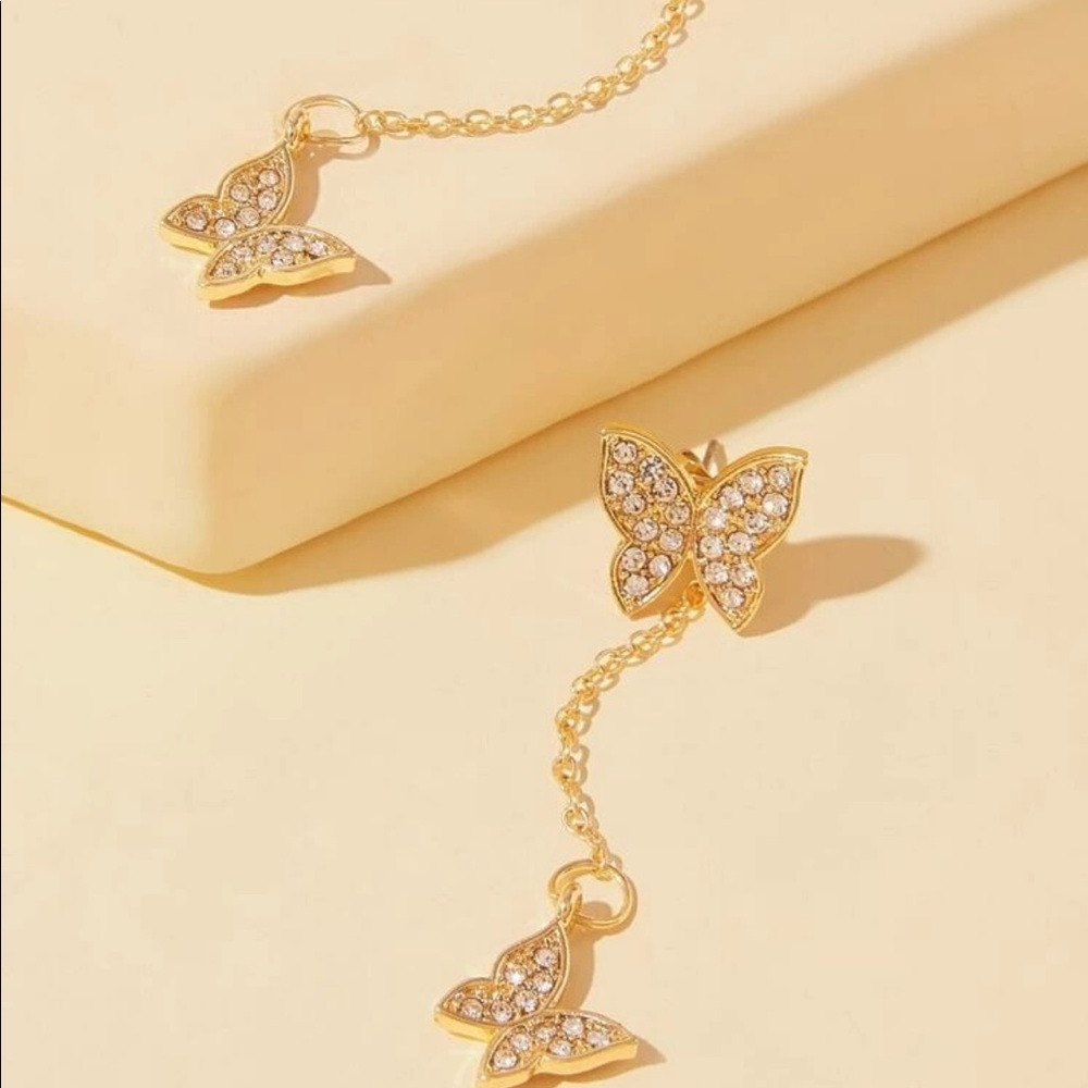 Rhinestone Butterfly Drop Earrings - Picture 2 of 4